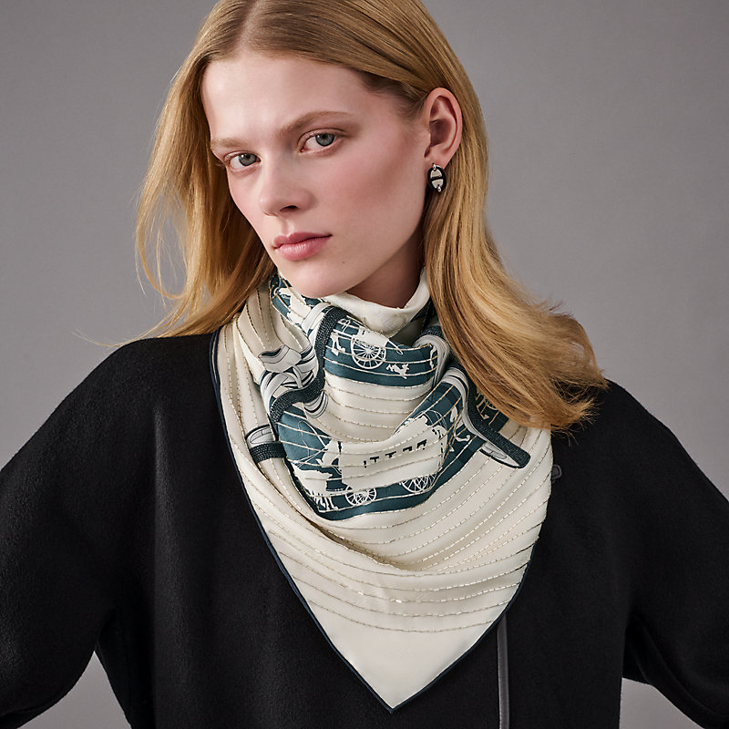 Paris Qui Roule embroidered scarf 70 - Beige | Hermès Mainland China